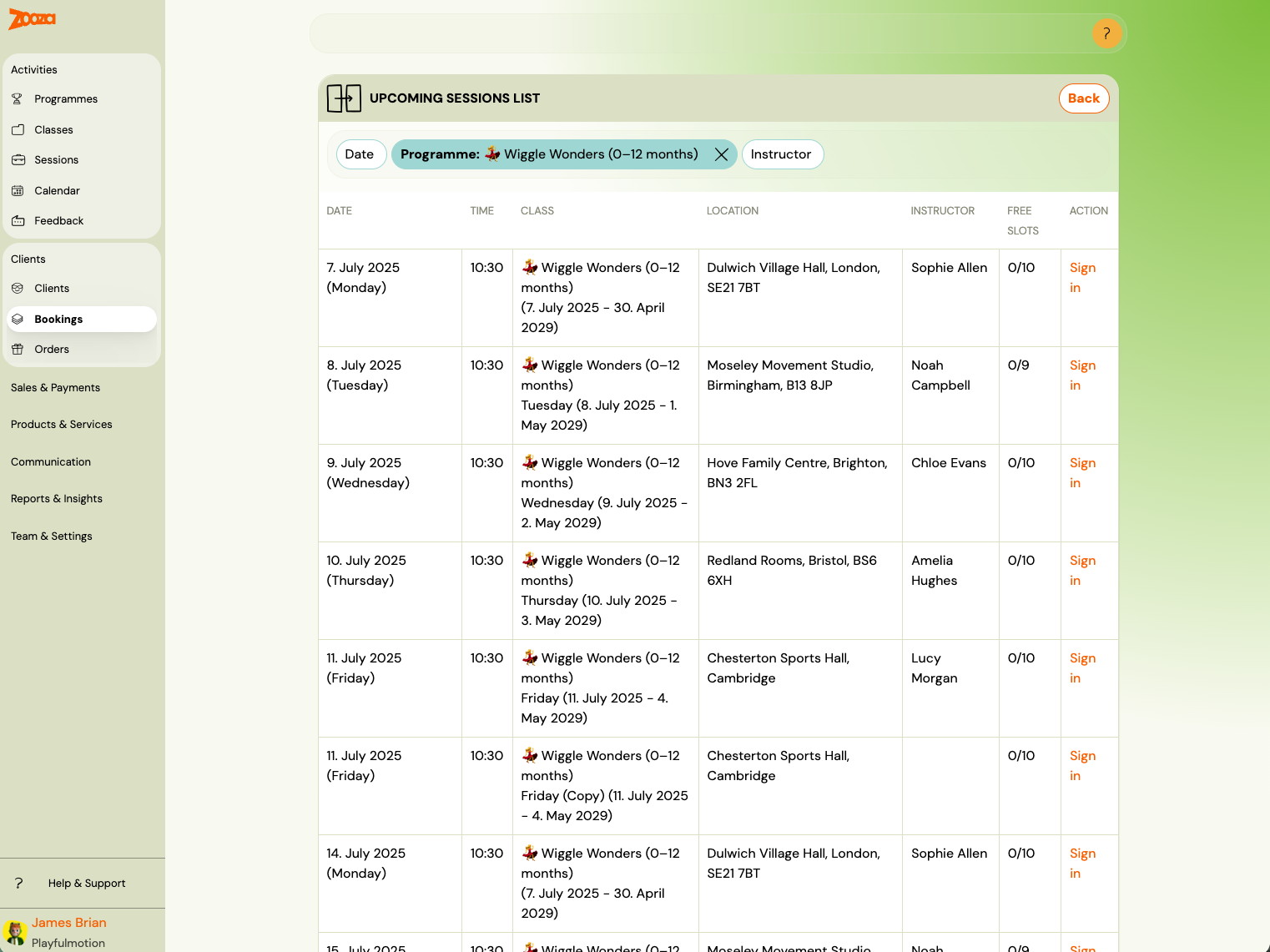 Screenshot — admin attendance management