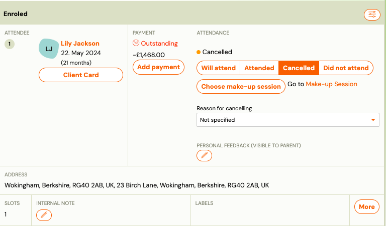 Screenshot — admin attendance management