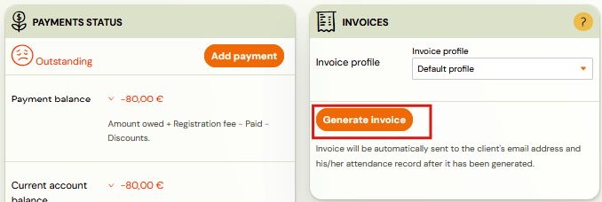 Generate invoice button on booking detail