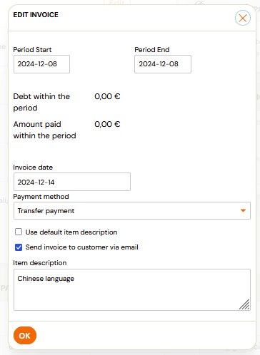 Edit invoice dialog