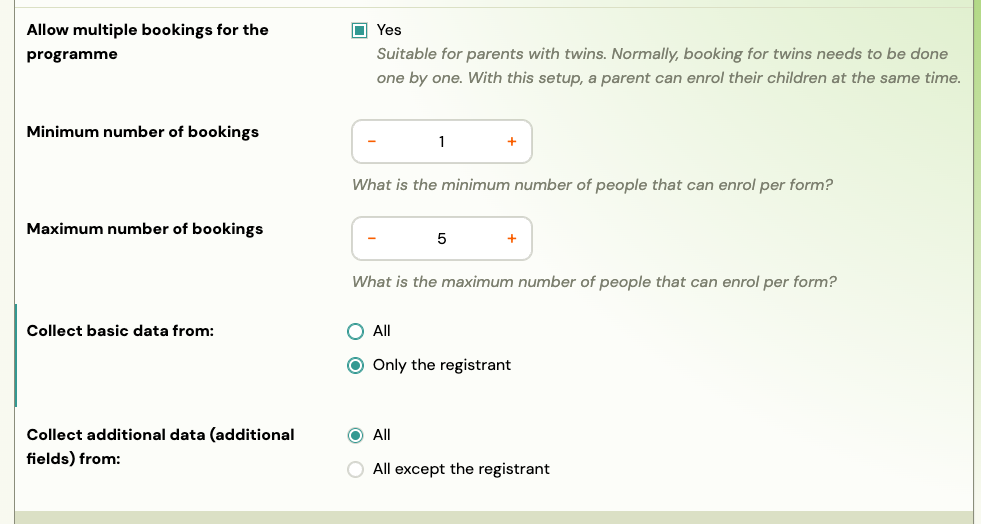 Screenshot — booking form settings