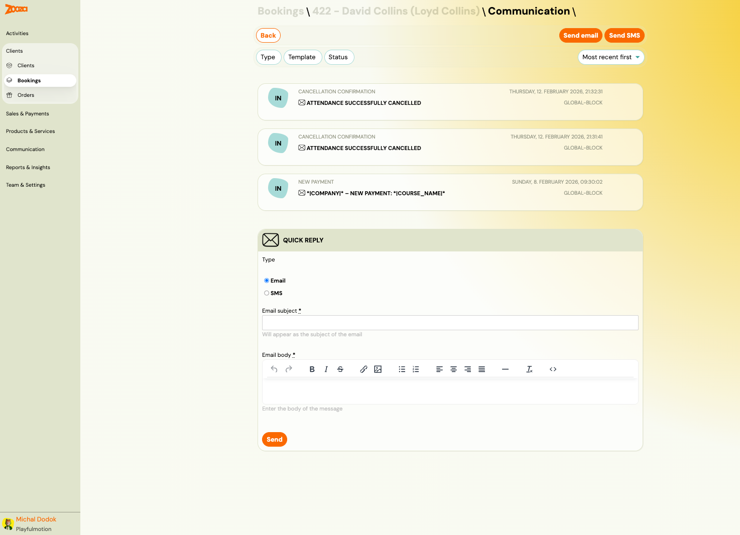 Communication tab