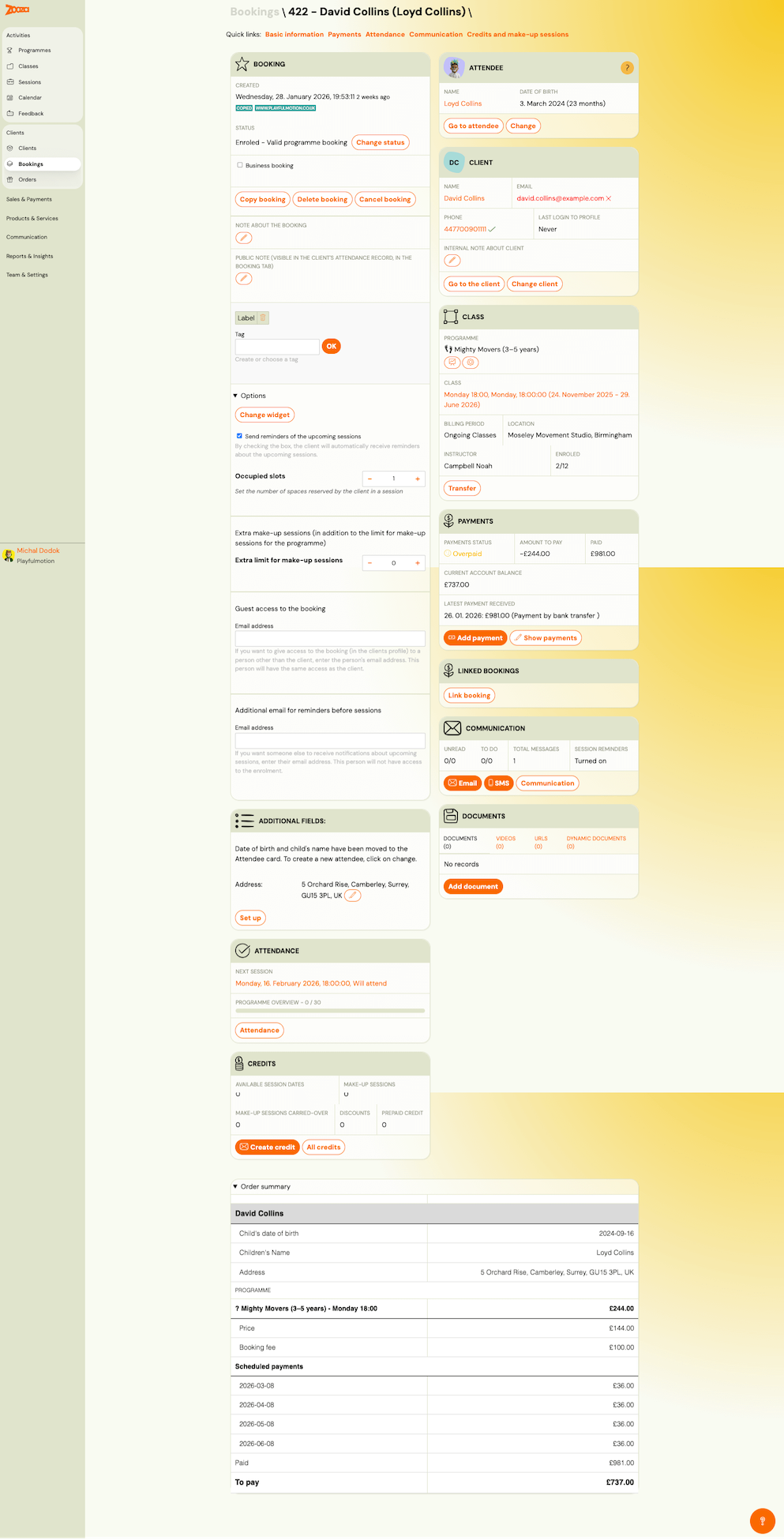 Booking detail — overview