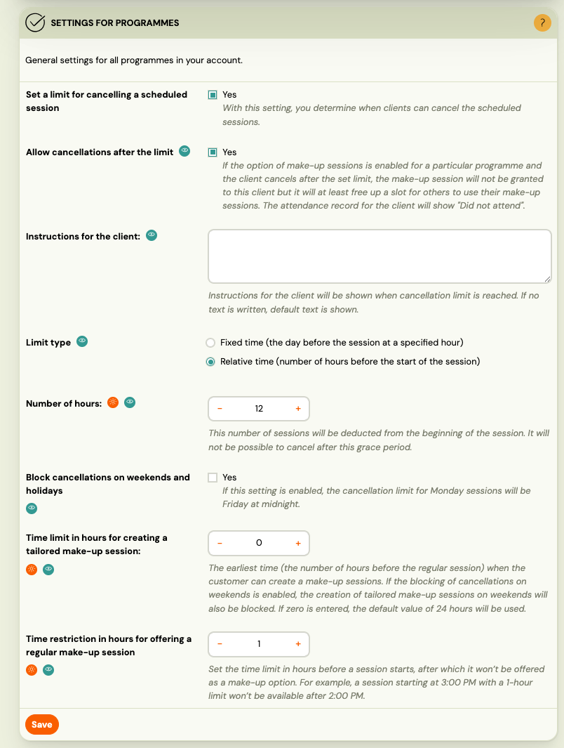 Screenshot — cancellation limit settings
