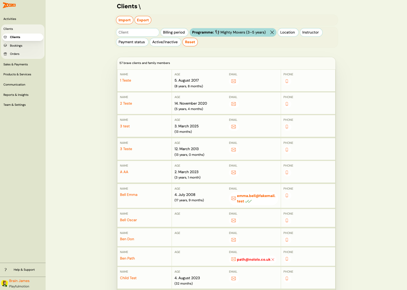 Clients list