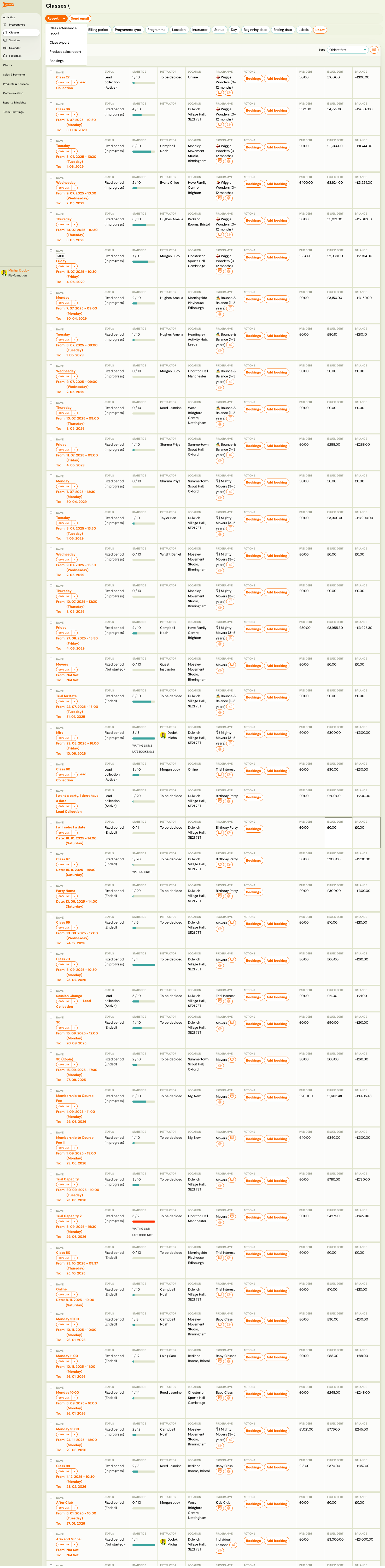 Classes list