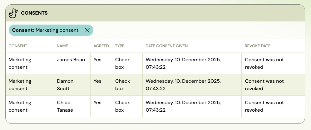 Screenshot — consents and agreements faq