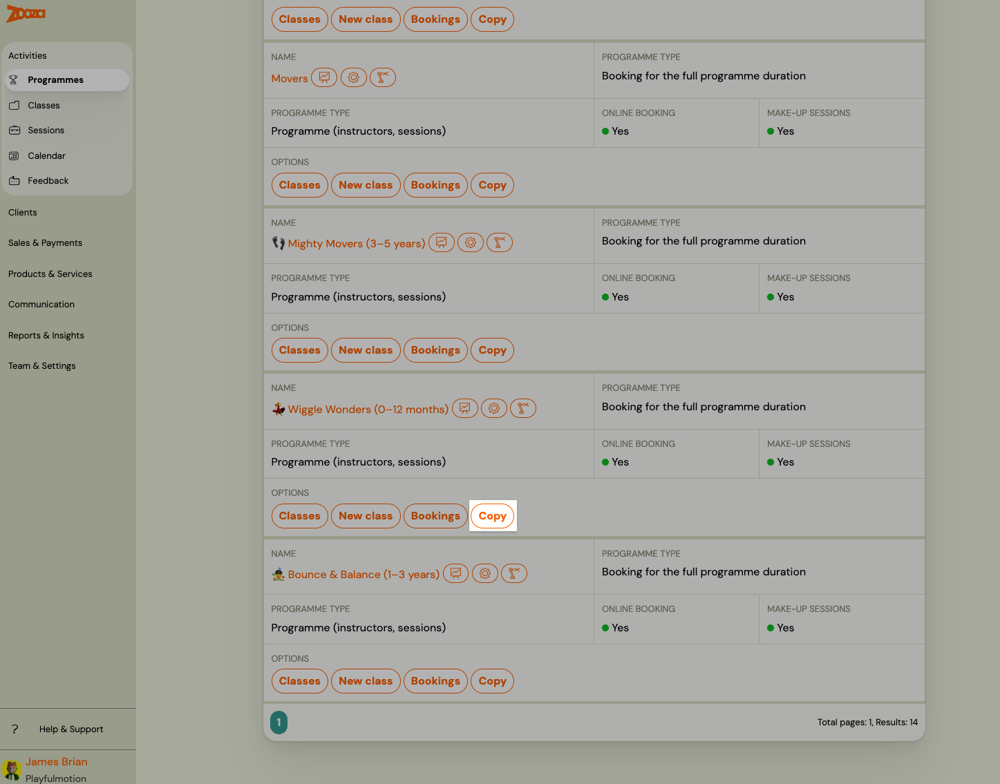 Screenshot — copy programme and class
