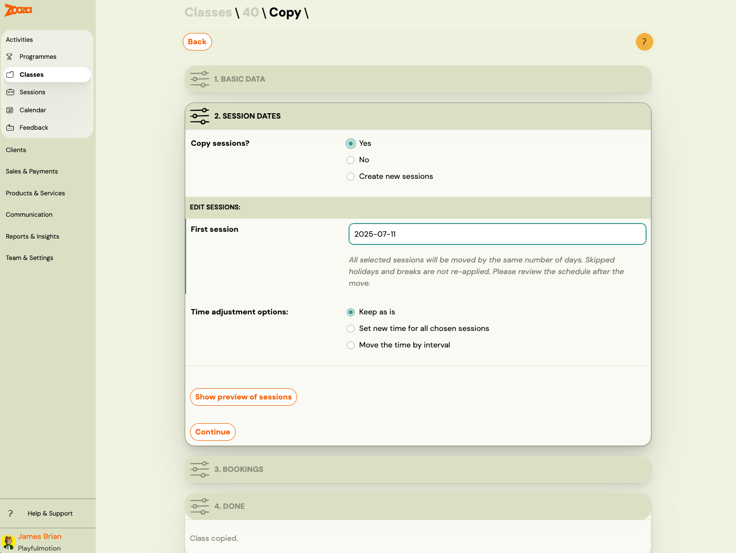 Screenshot — copy programme and class