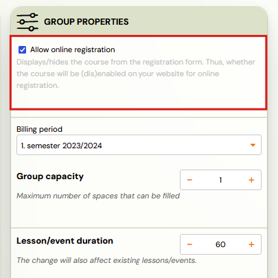 Class detail — settings