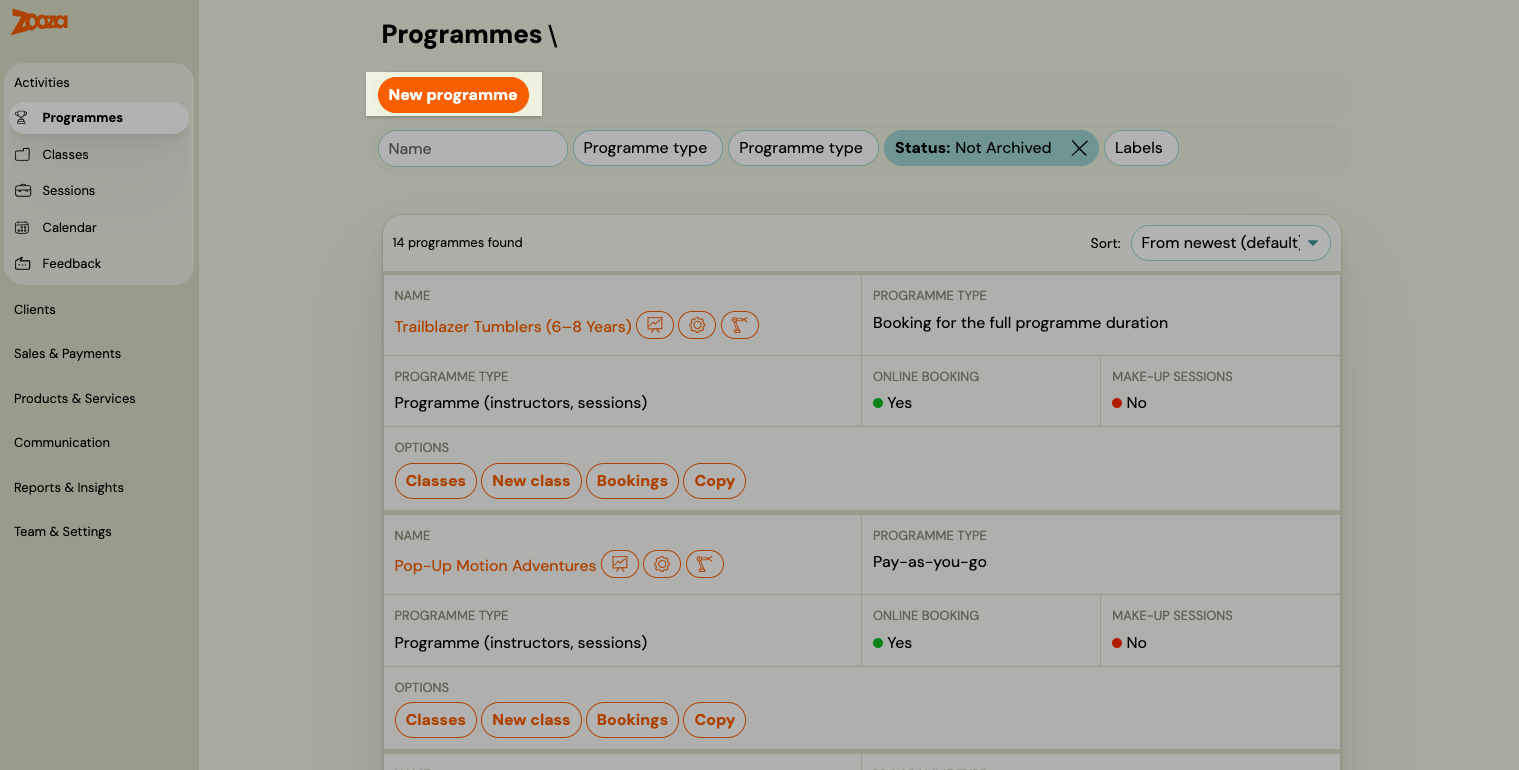Screenshot — creating a programme
