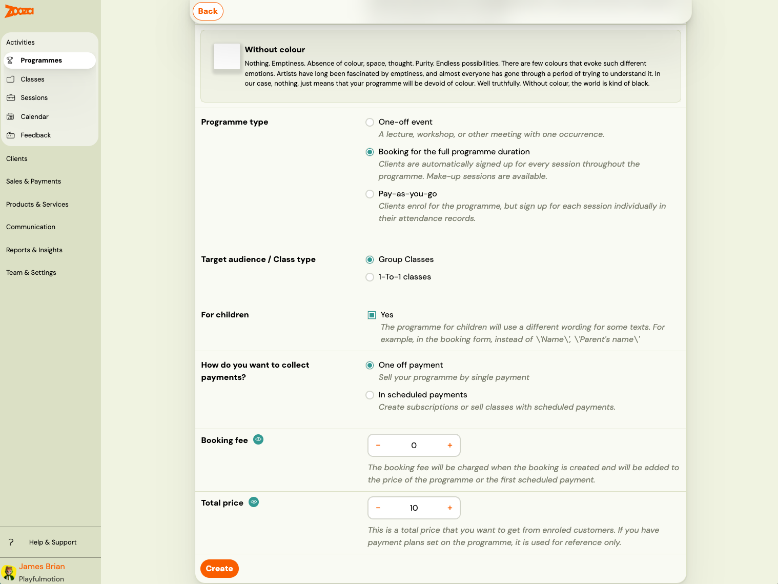 Screenshot — creating a programme