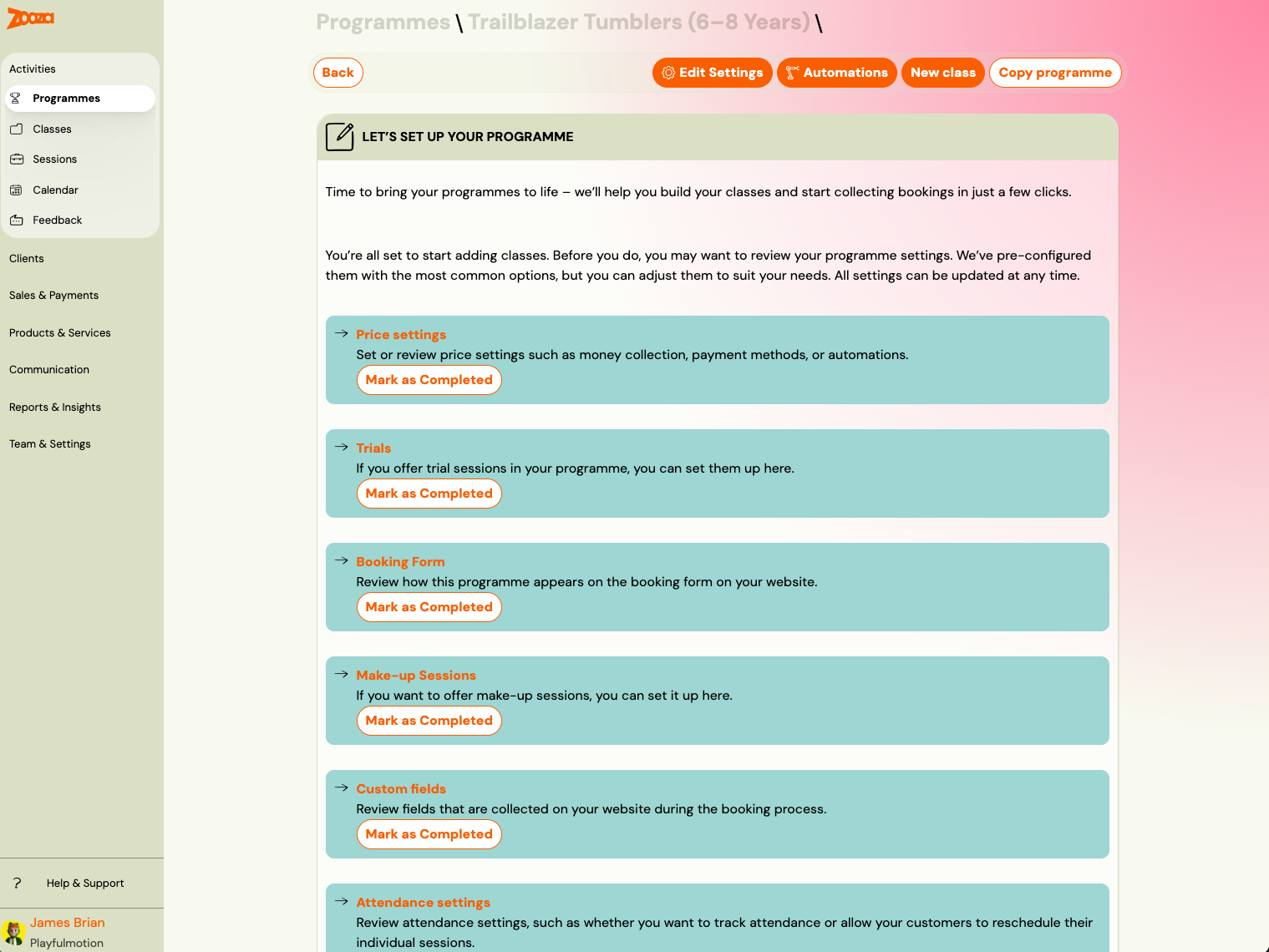 Screenshot — creating a programme