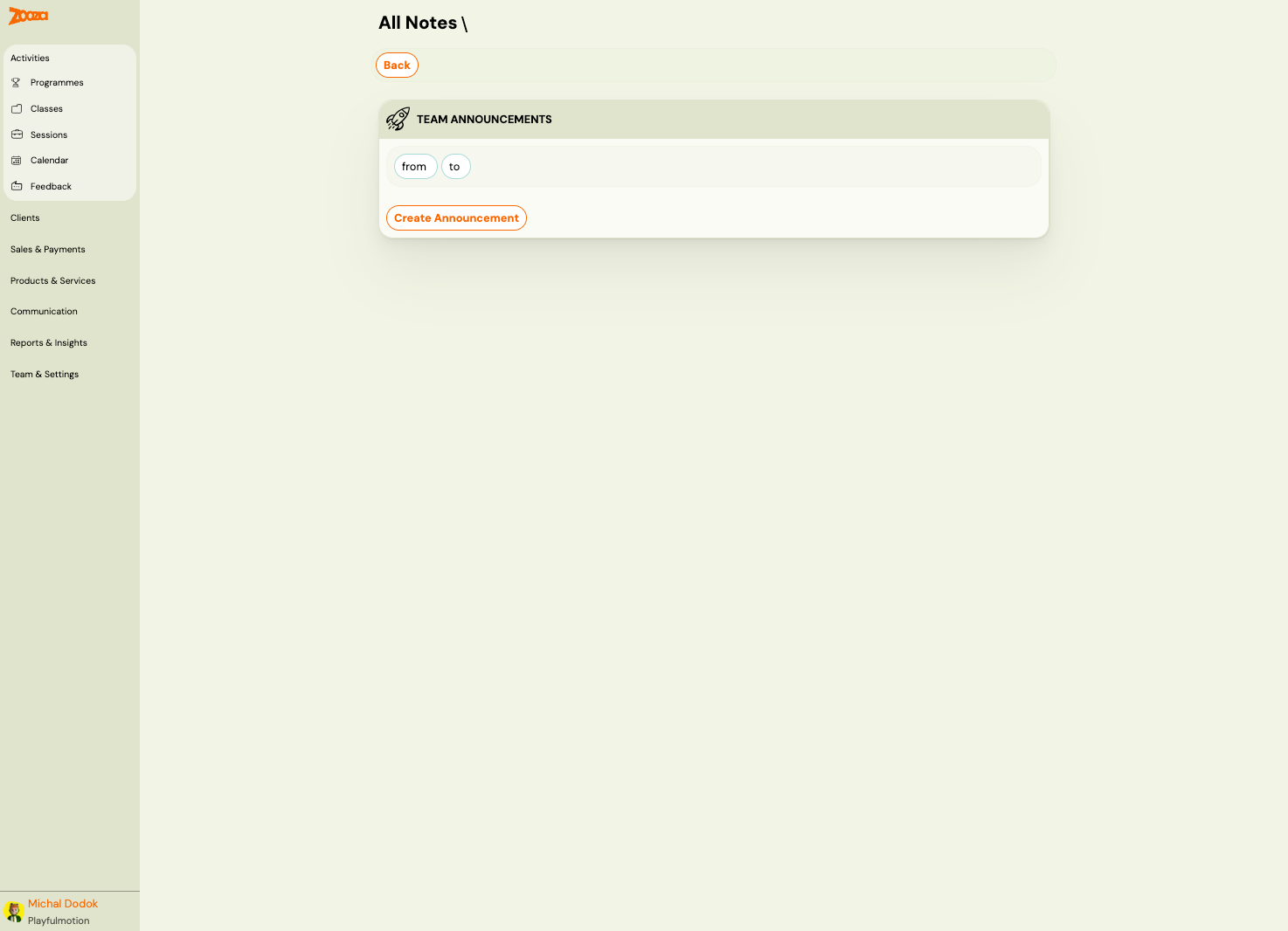 Team Announcements — list view