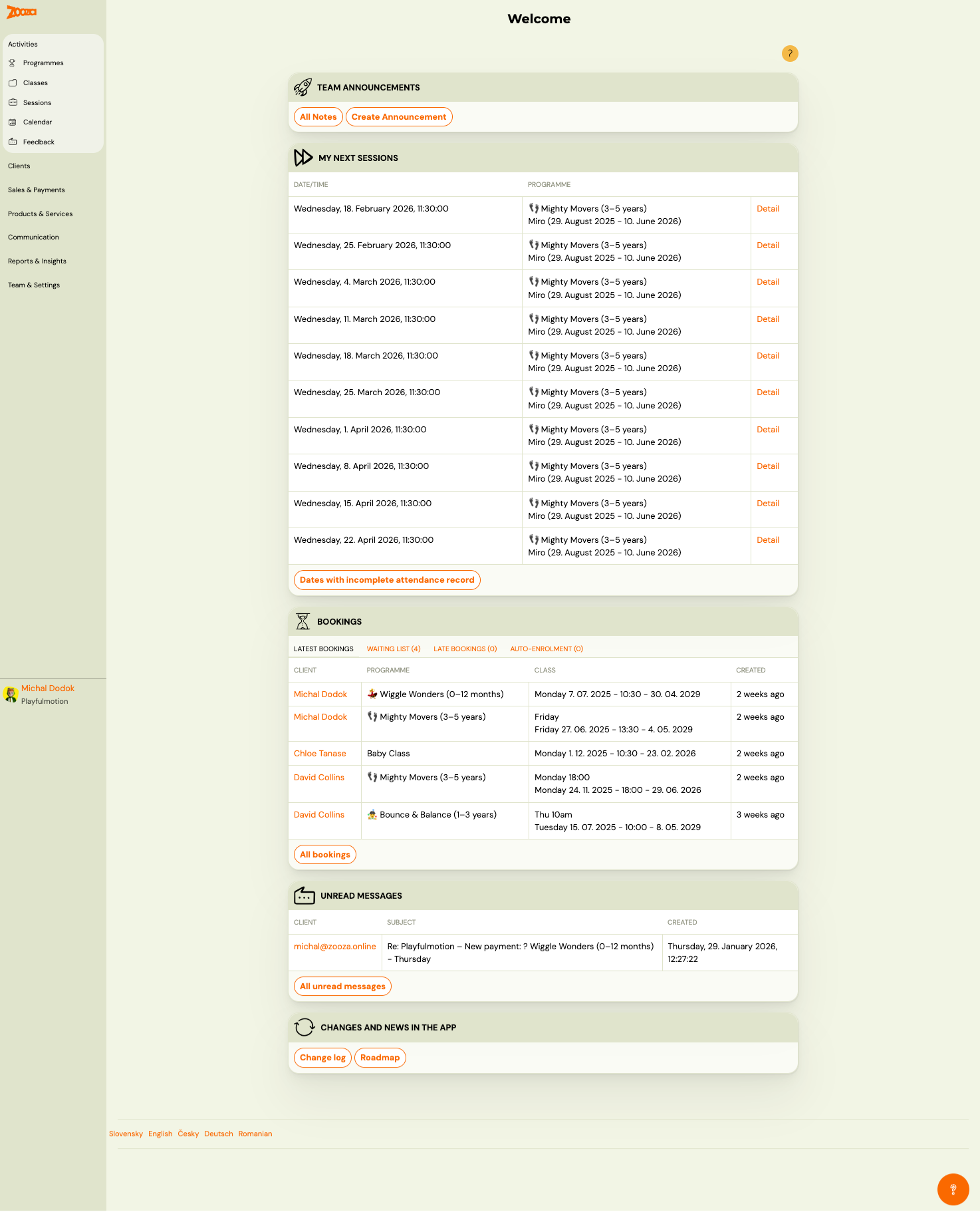 Dashboard welcome screen