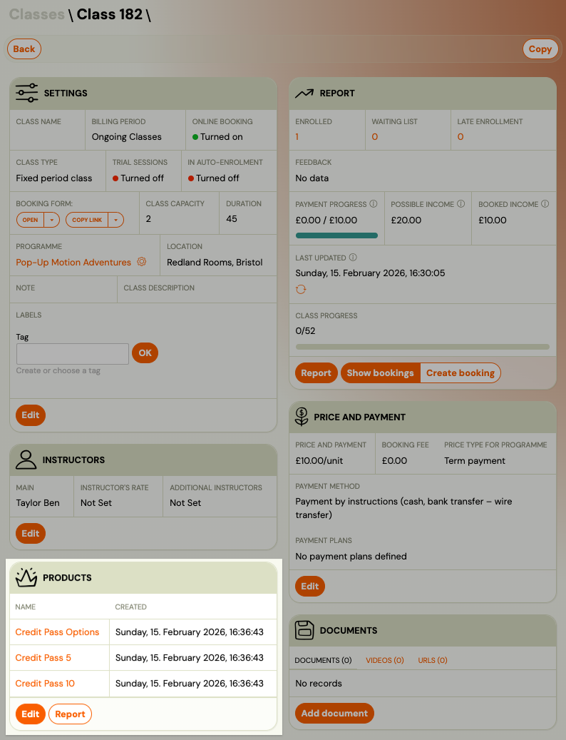 Assign product to class