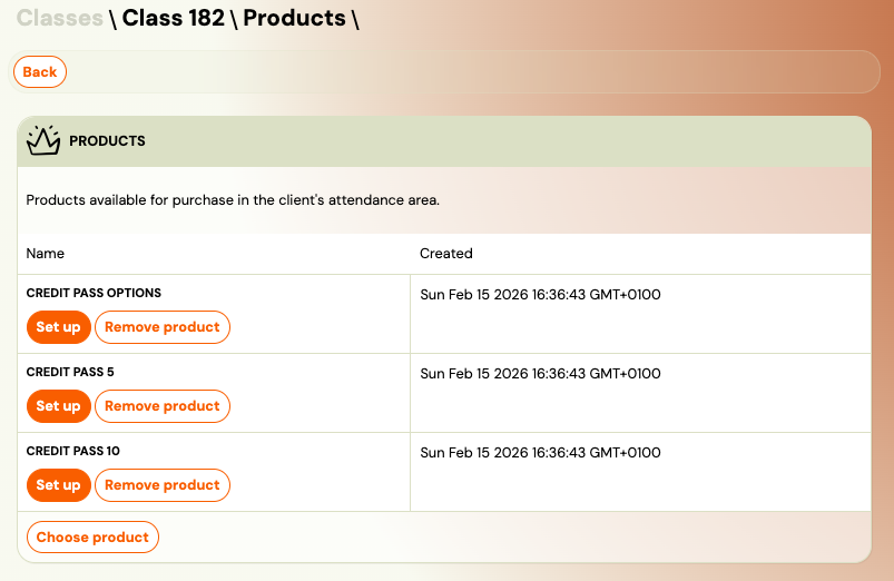 Select entry pass product