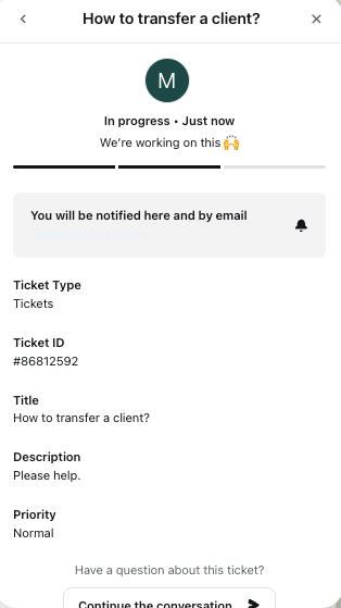 Screenshot — getting help and support