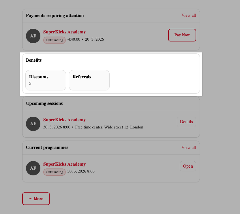 Screenshot — referral link in client profile