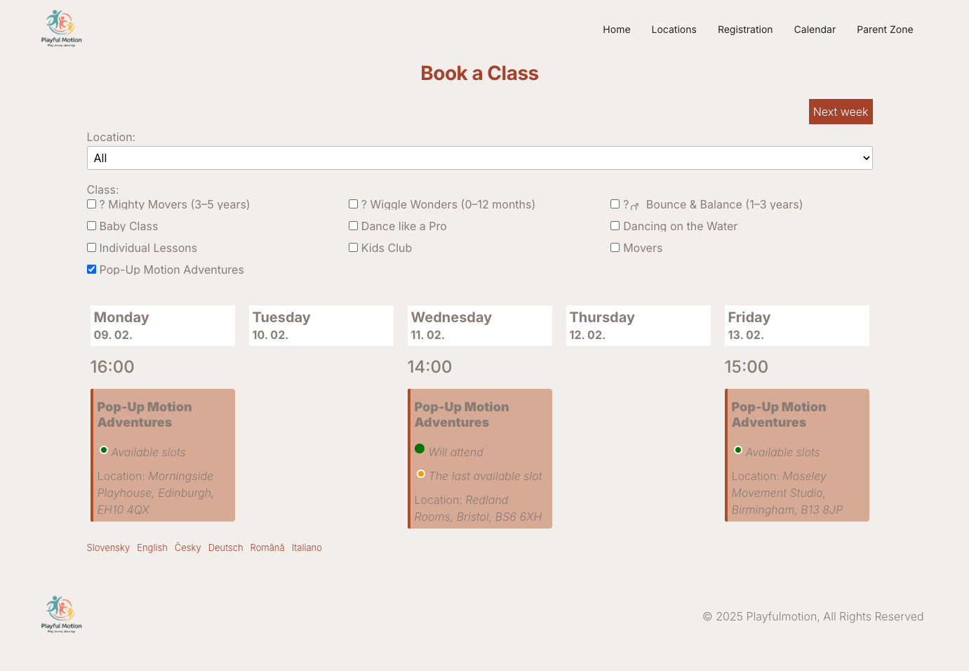 Calendar widget — booking sessions