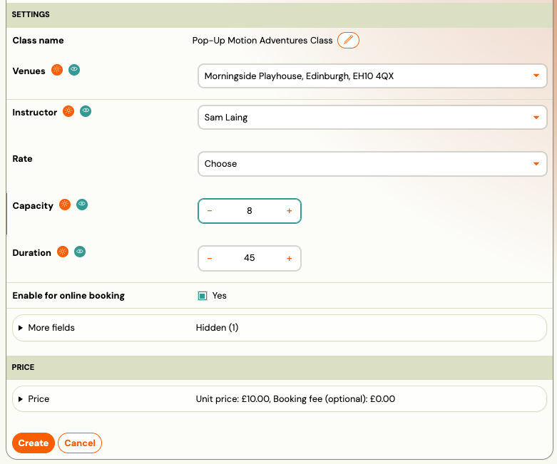 Creating a class in Pay-as-you-go programme