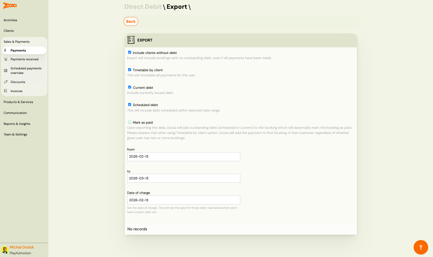 Direct Debit export
