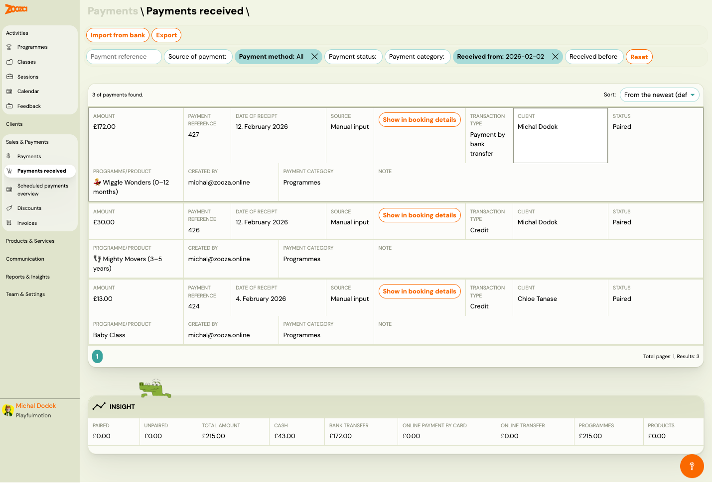 Payments received