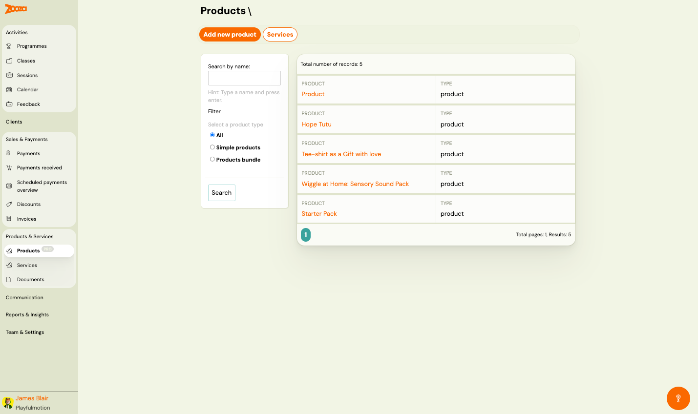 Products list