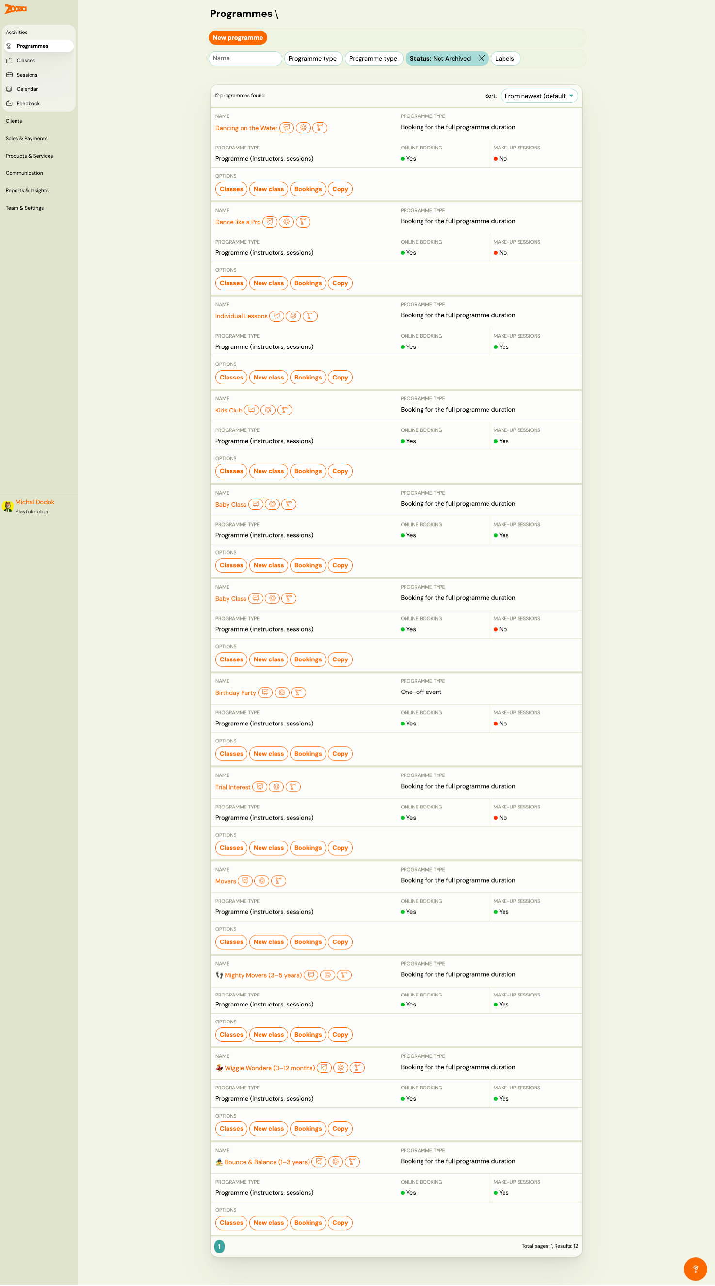 Programmes list