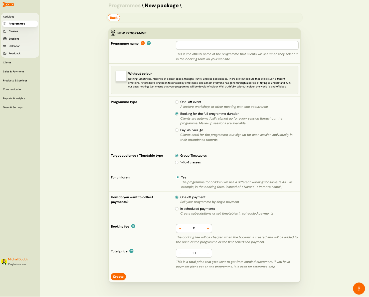 New programme form
