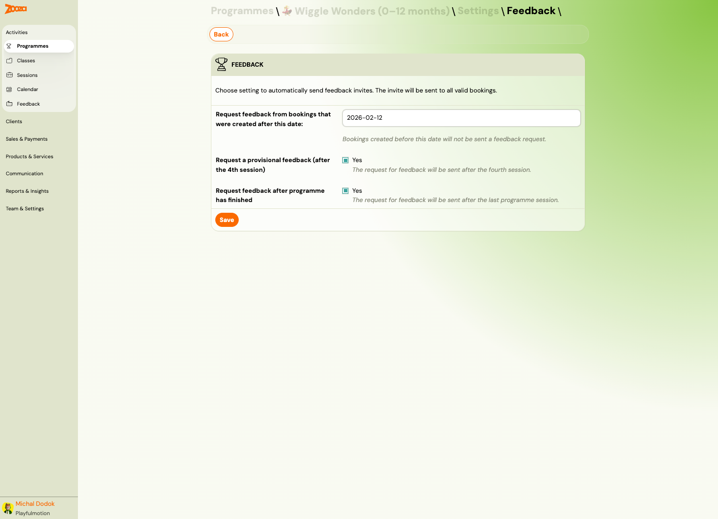 Feedback settings
