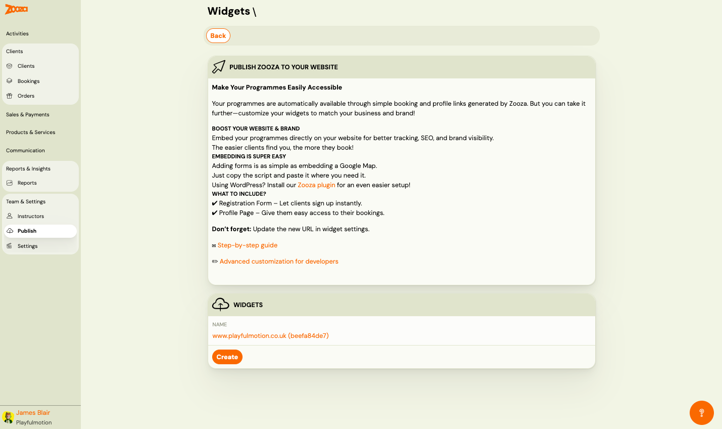 Publish widgets
