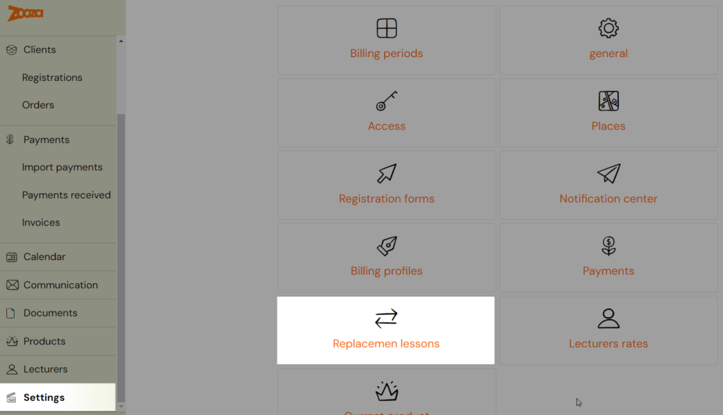Settings — Replacement lessons tile