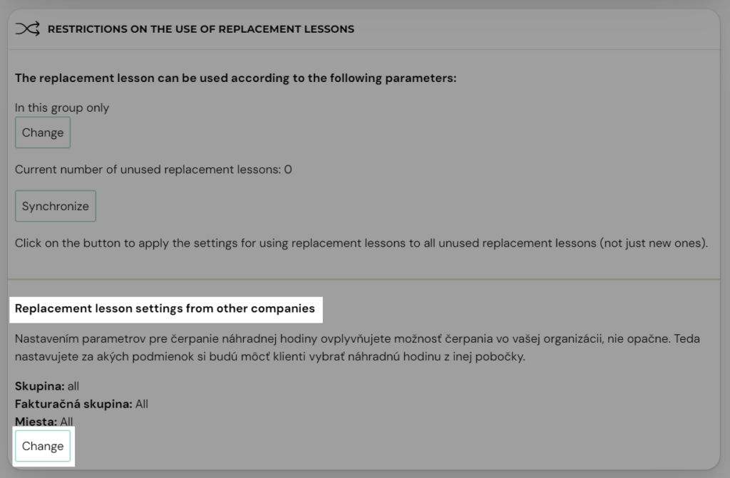 Replacement lessons restriction settings