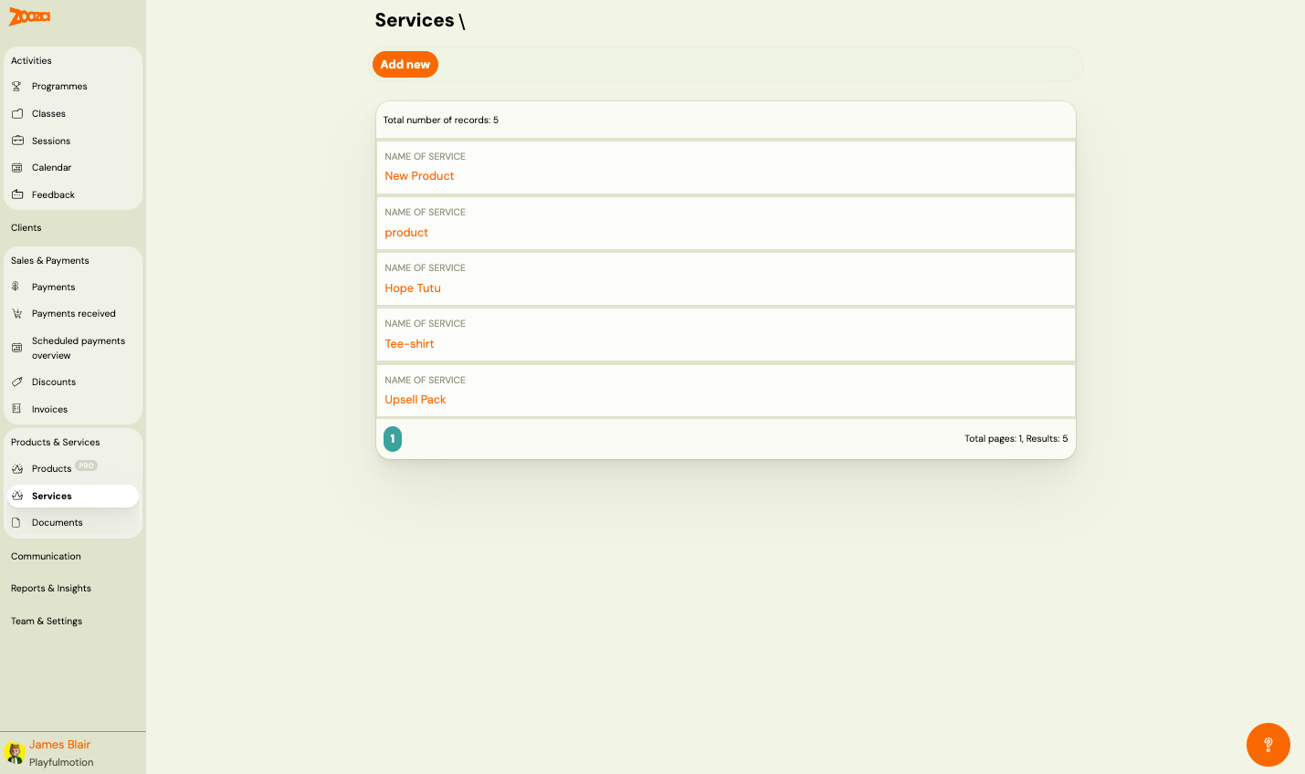 Services list