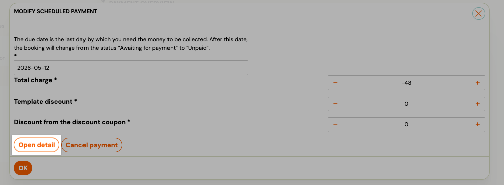 Screenshot — session payment adjustments