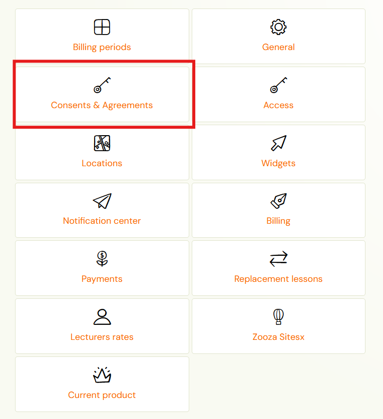 Screenshot — Consents &amp; Agreements list