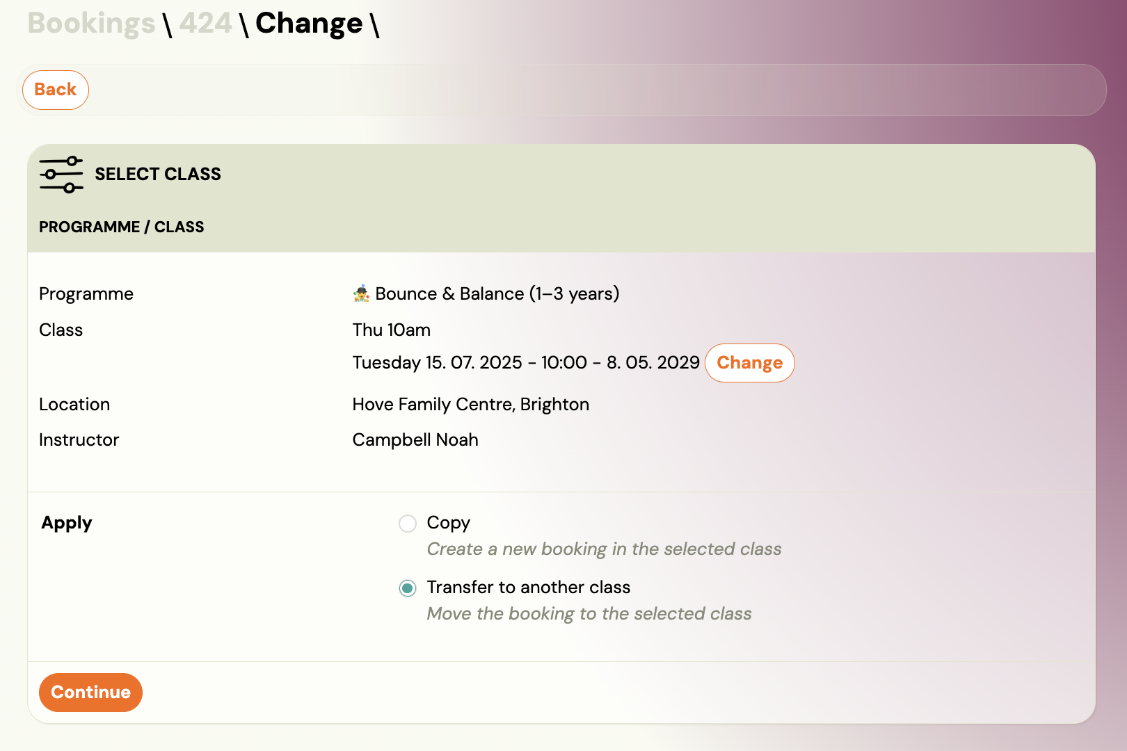 Screenshot — transfer and copy bookings
