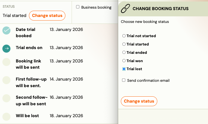 Trial Lost status change on booking