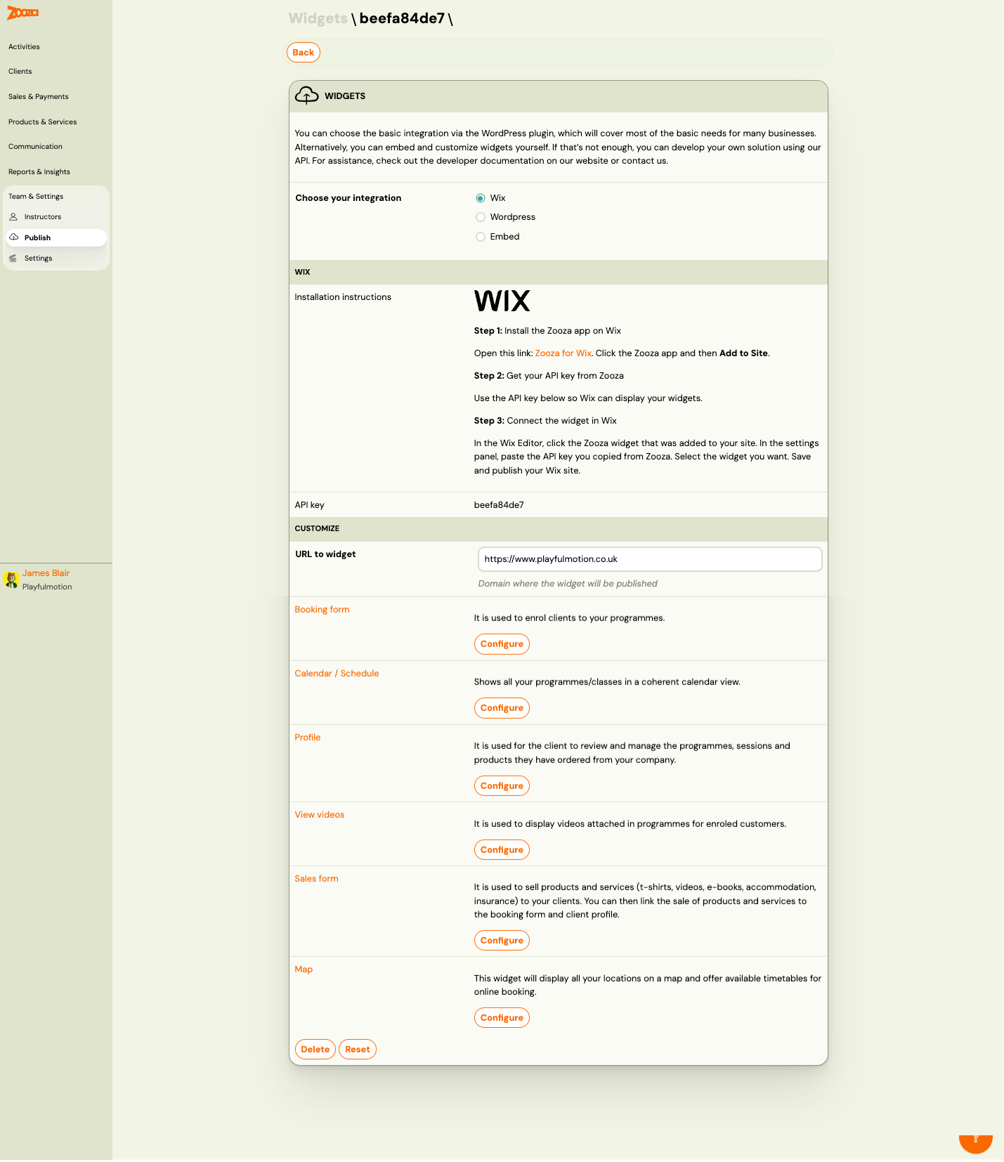 Widget detail — Wix
